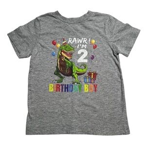 Port & Company “RAWR! I'M 2” dinosaur birthday graphic short sleeve tee 3T